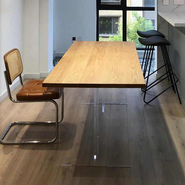 Solid Wood Dining Table Contemporary Dining Table with Double Pedestal Base