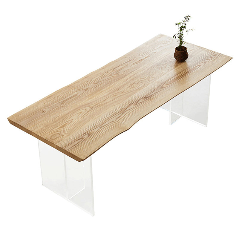 Solid Wood Dining Table Contemporary Rectangle Dining Table with Double Pedestal Base