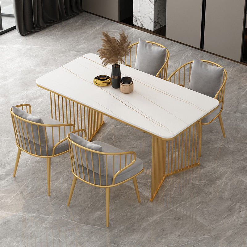 Stone Dining Table Traditional Luxury Table with Sled Base in Gold