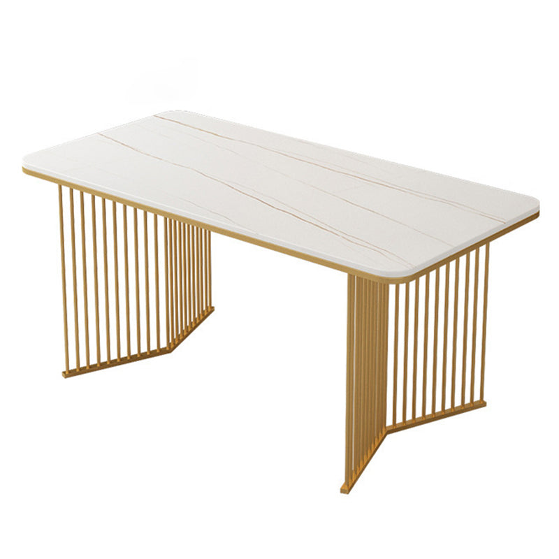 Stone Dining Table Traditional Luxury Table with Sled Base in Gold