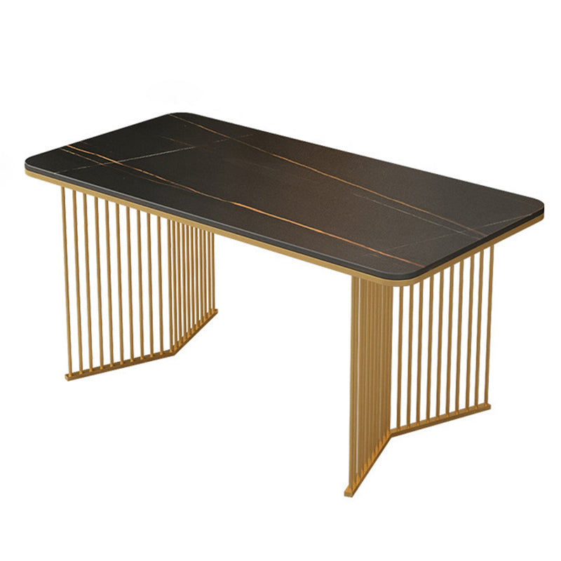 Stone Dining Table Traditional Luxury Table with Sled Base in Gold