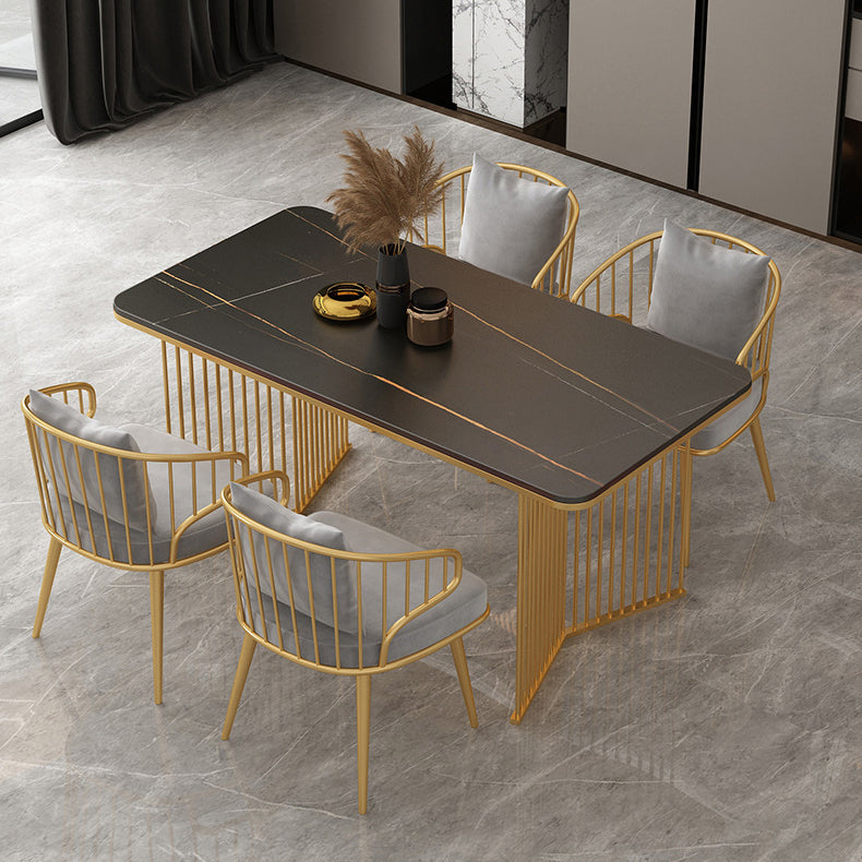 Stone Dining Table Traditional Luxury Table with Sled Base in Gold