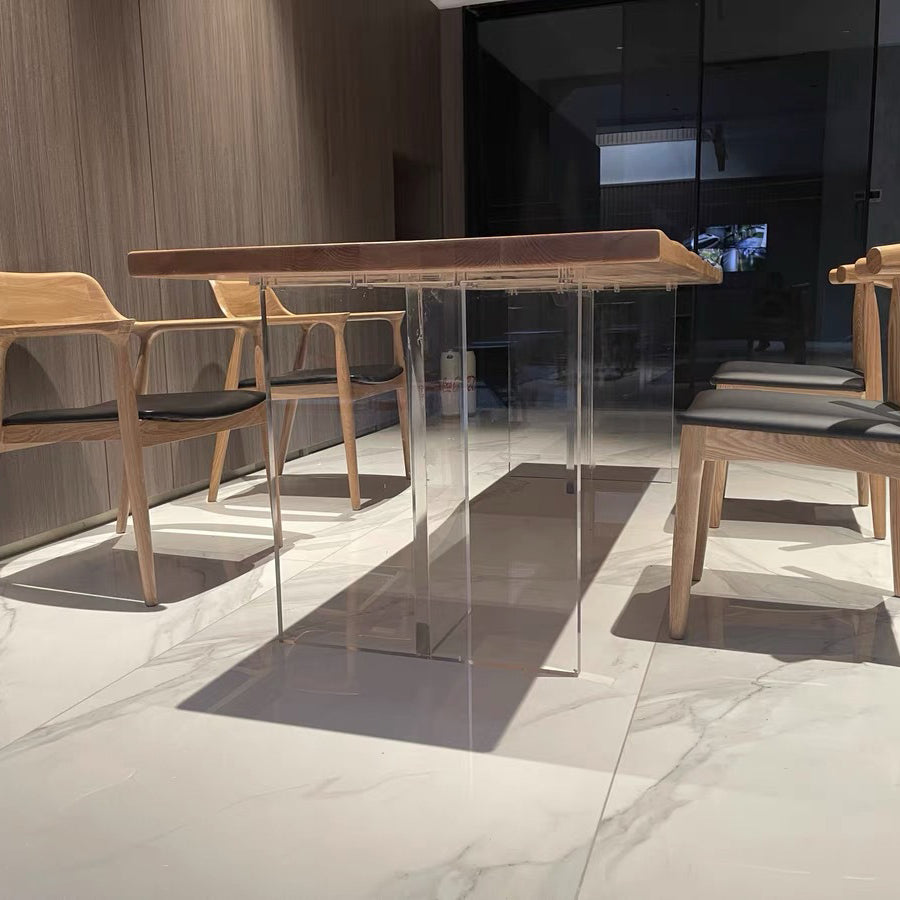 Wood Dining Table Contemporary Dining Table with Double Pedestal Base