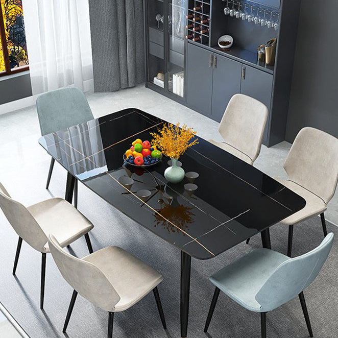 Stone Top Table Contemporary Dining Table with 4 Legs in Black