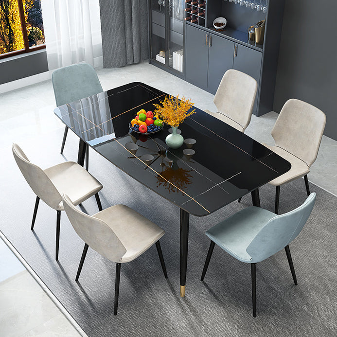 Stone Top Table Contemporary Dining Table with 4 Legs in Black