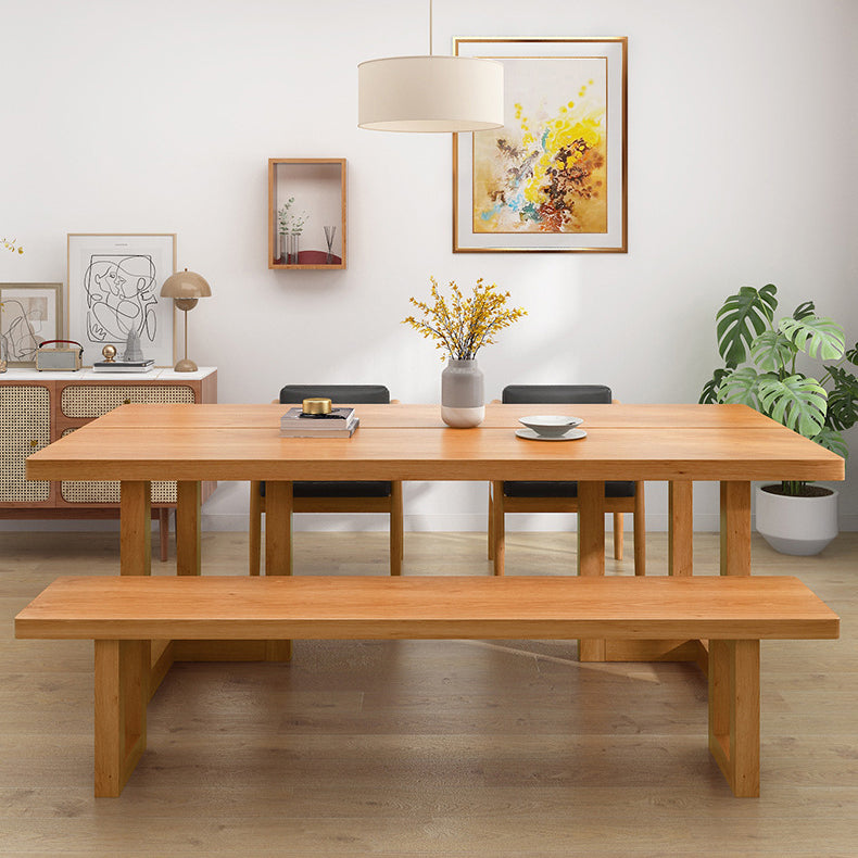 Pine Wood Dining Table Contemporary Table with Double Pedestal Base