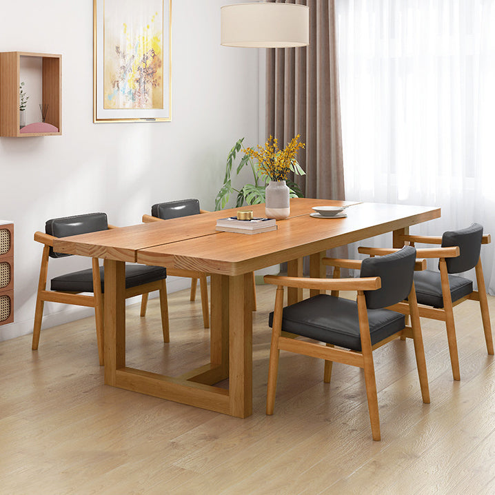 Pine Wood Dining Table Contemporary Table with Double Pedestal Base