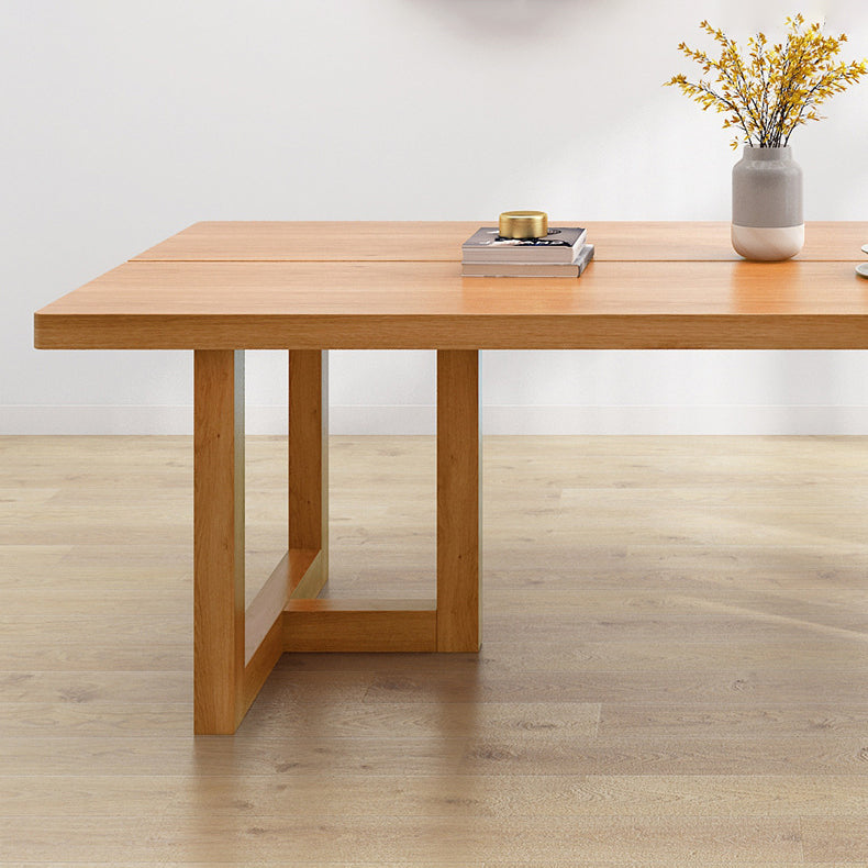 Pine Wood Dining Table Contemporary Table with Double Pedestal Base