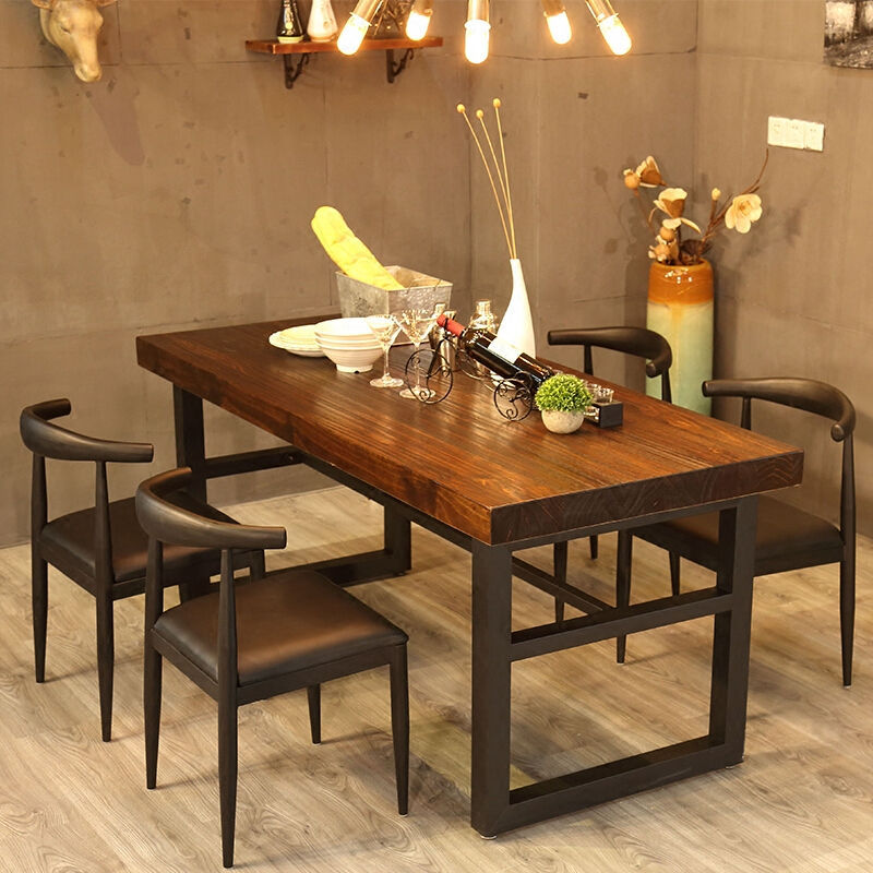 Wood Top Dining Table Industrial Rectangle Table with Sled Base