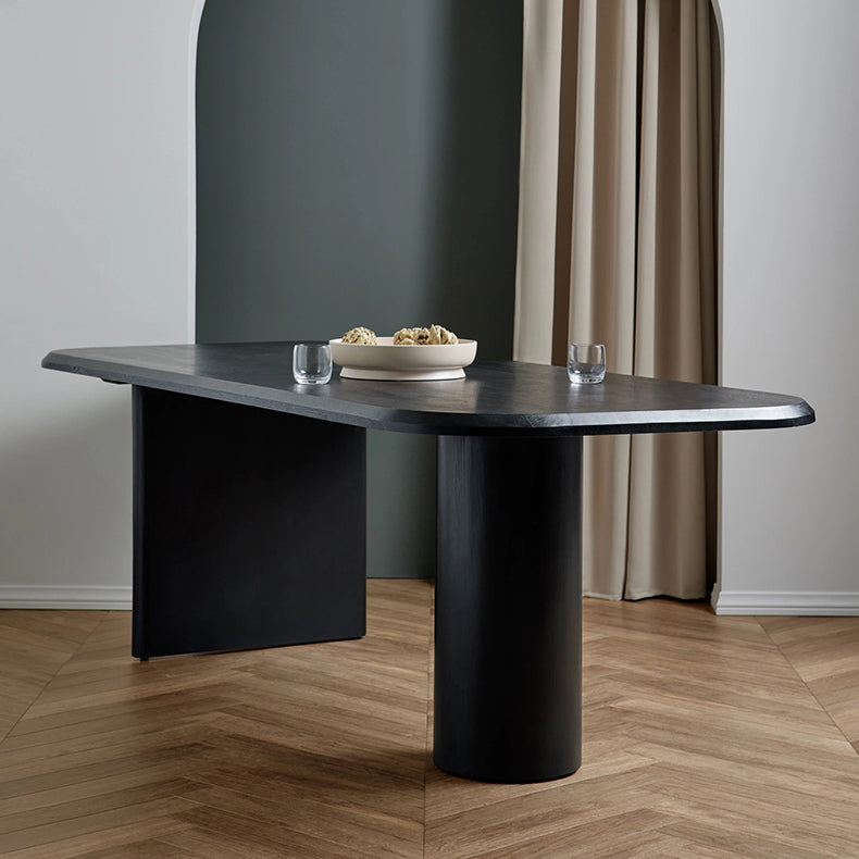 Wood Top Dining Table Modern Oval Dining Table with Double Pedestal Base