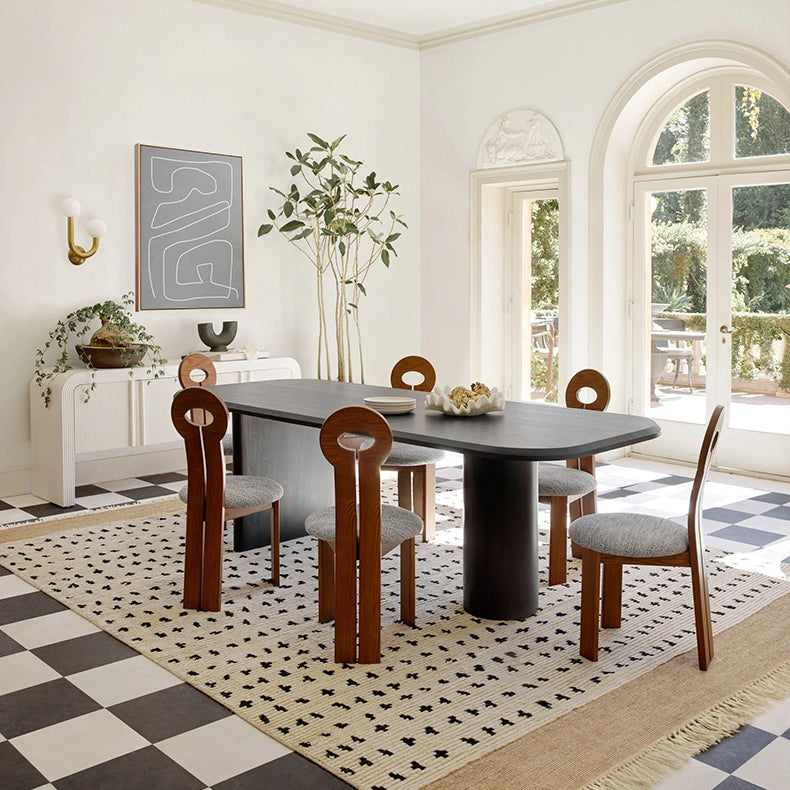 Wood Top Dining Table Modern Oval Dining Table with Double Pedestal Base