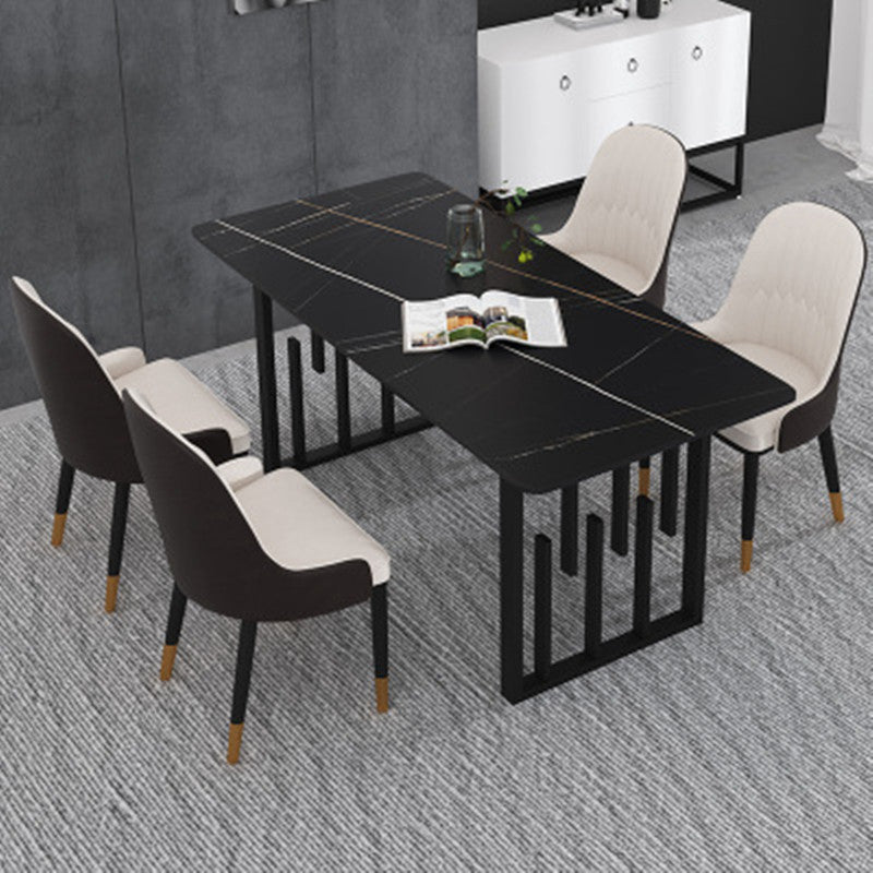 Rectangular Stone Dining Table Traditional Luxury Dining Furniture with Metal Base