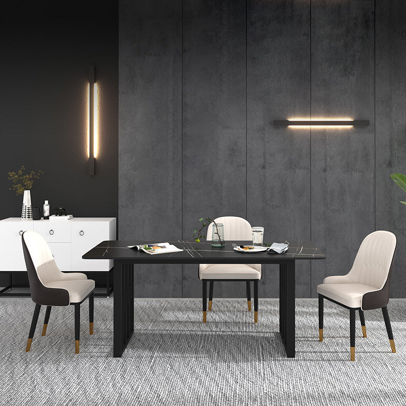 Rectangular Stone Dining Table Traditional Luxury Dining Furniture with Metal Base