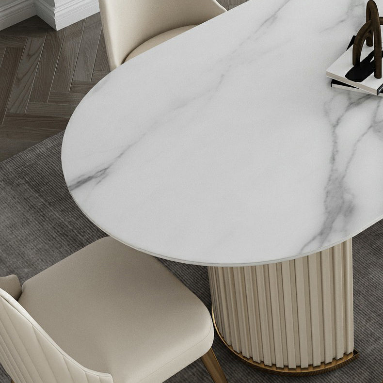 Traditional Luxury Dining Table Stone Dining Table with Double Pedestal
