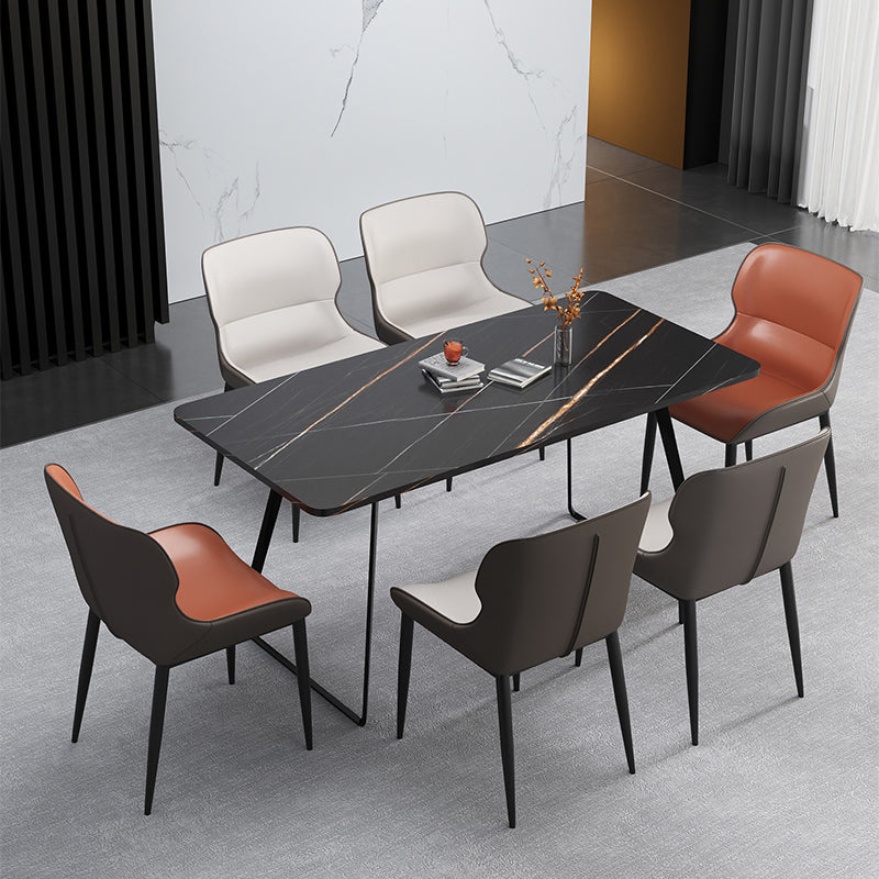 Arm Wingback Parsons Chair Industrial Style Faux Leather Dining Chairs