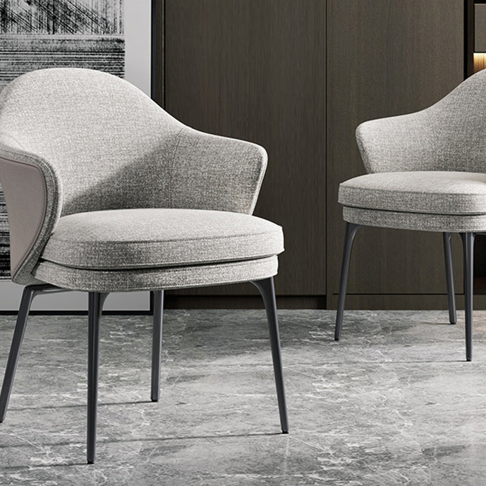 Contemporary Fabric Home Arm Chair Solid Back Matte Finish Dining Chair