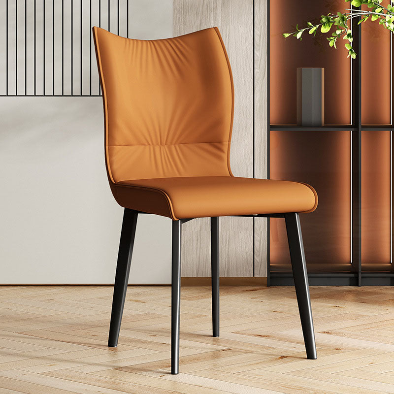 Contemporary Restaurant Leather Side Chair Matte Finish Solid Back Dining Chair