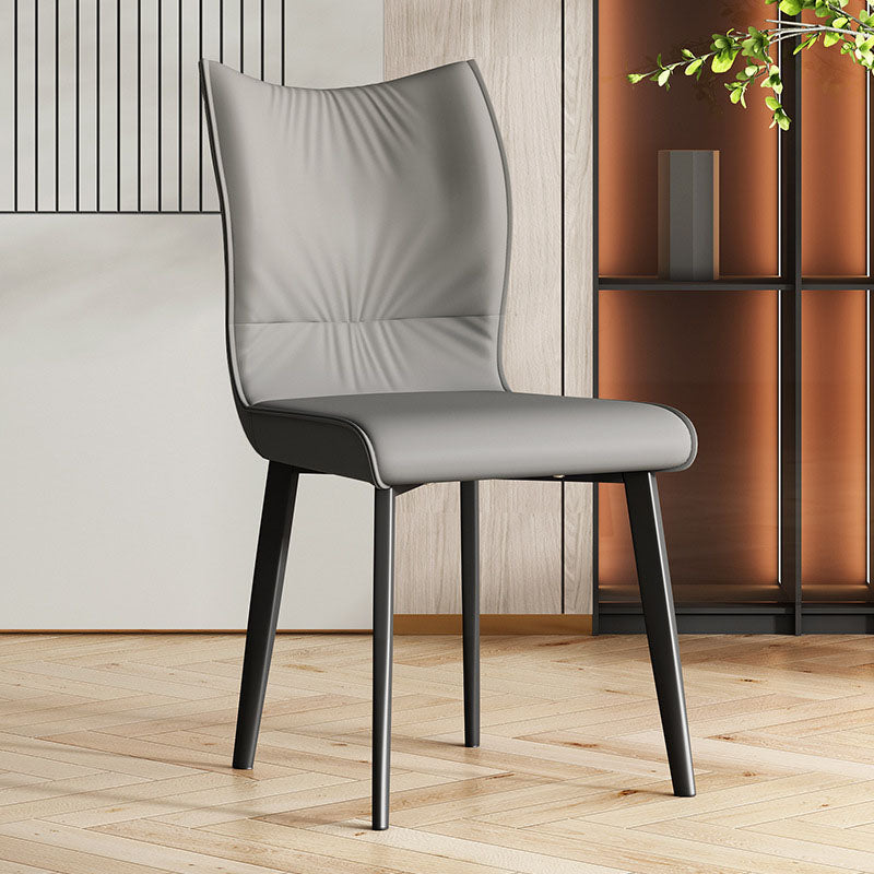 Contemporary Restaurant Leather Side Chair Matte Finish Solid Back Dining Chair