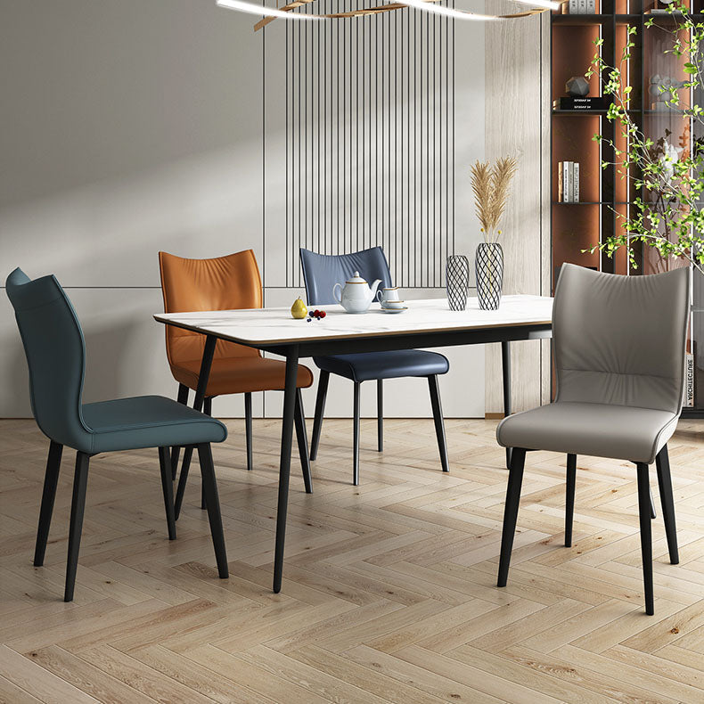 Contemporary Restaurant Leather Side Chair Matte Finish Solid Back Dining Chair