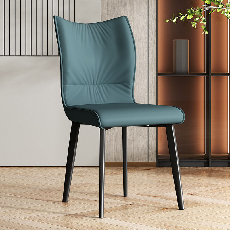 Contemporary Restaurant Leather Side Chair Matte Finish Solid Back Dining Chair