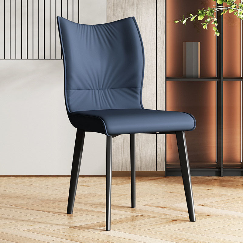 Contemporary Restaurant Leather Side Chair Matte Finish Solid Back Dining Chair