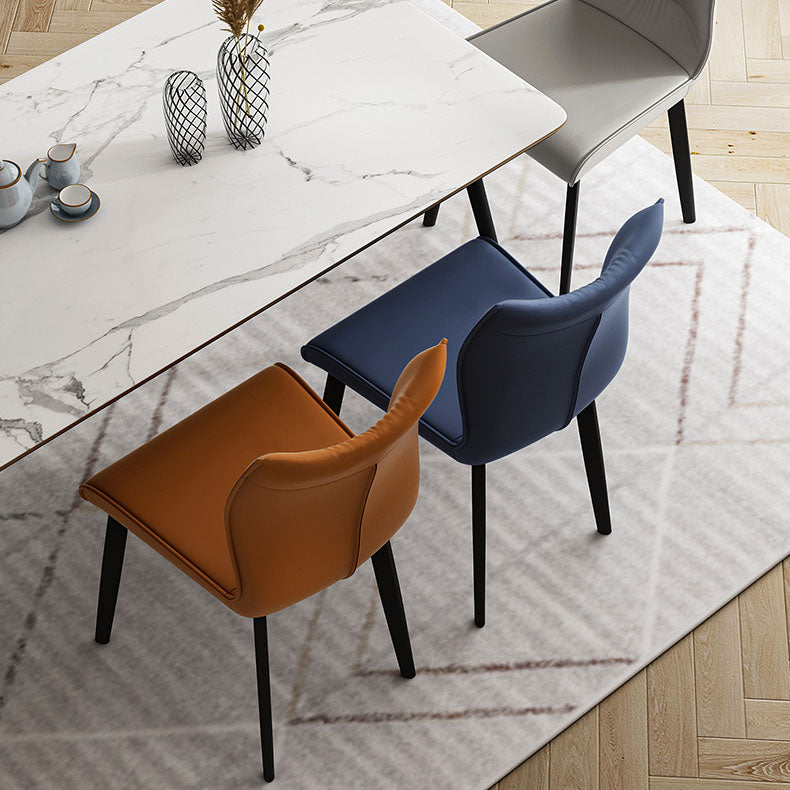 Contemporary Restaurant Leather Side Chair Matte Finish Solid Back Dining Chair