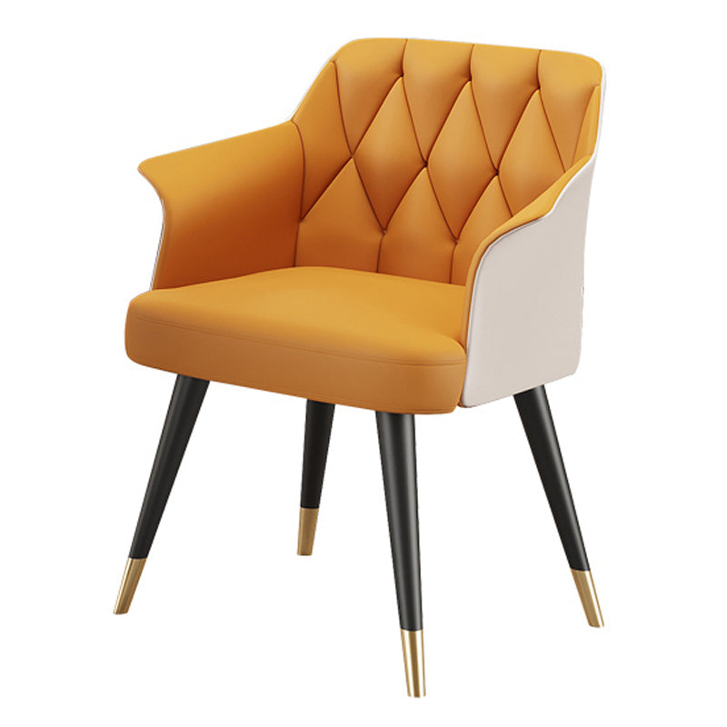 Glam Metal Dining Room Chairs Faux Leather Dining Arm Chair for Home Use