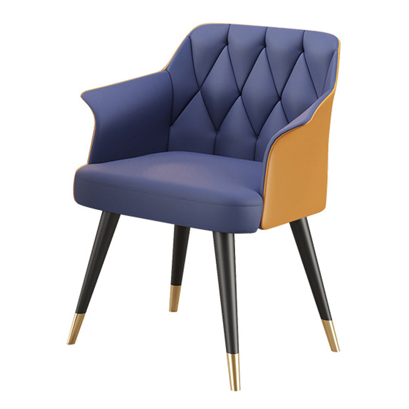 Glam Metal Dining Room Chairs Faux Leather Dining Arm Chair for Home Use