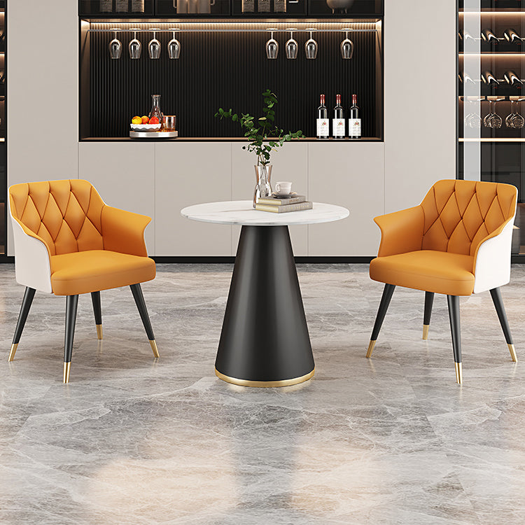 Glam Metal Dining Room Chairs Faux Leather Dining Arm Chair for Home Use