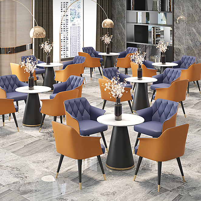 Glam Metal Dining Room Chairs Faux Leather Dining Arm Chair for Home Use