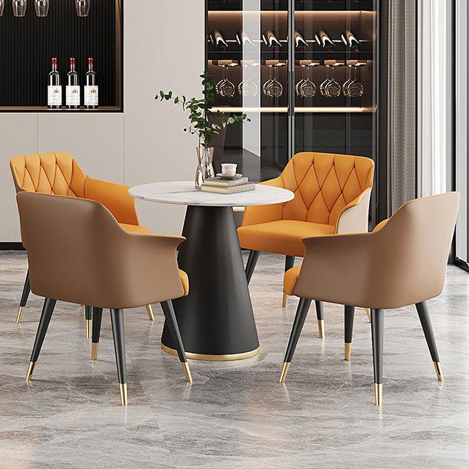 Glam Metal Dining Room Chairs Faux Leather Dining Arm Chair for Home Use