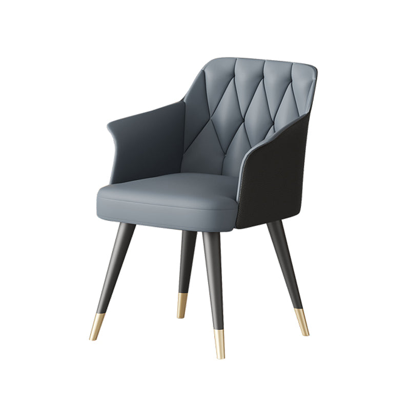 Glam Metal Arm Dining Chair Faux Leather Side Chair for Home Use