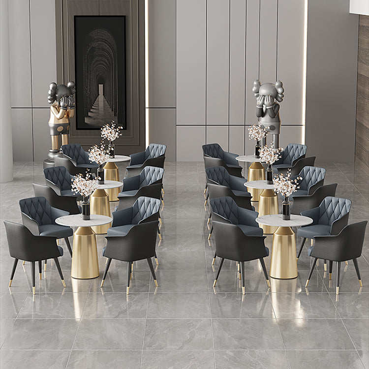 Glam Metal Arm Dining Chair Faux Leather Side Chair for Home Use