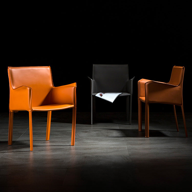 Designer Style Solid Back Chair Home Arm Matte Finish Leather Dining Chair