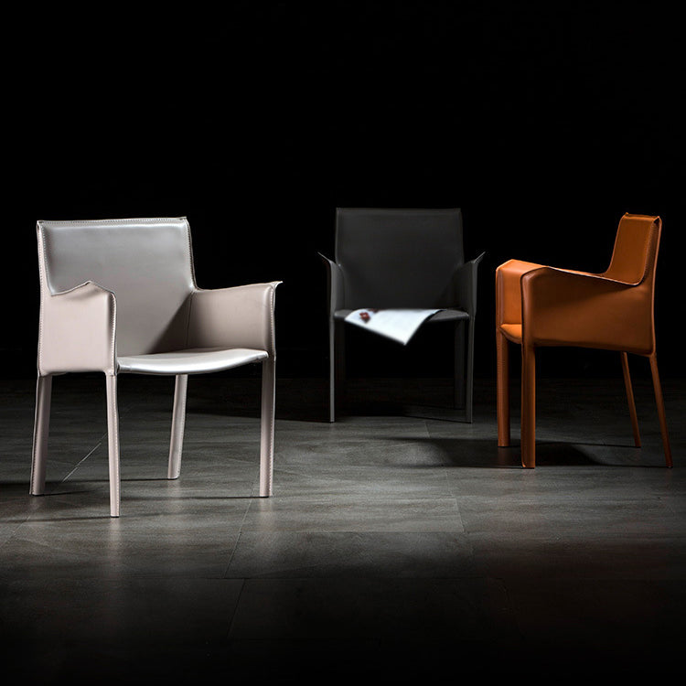 Designer Style Solid Back Chair Home Arm Matte Finish Leather Dining Chair