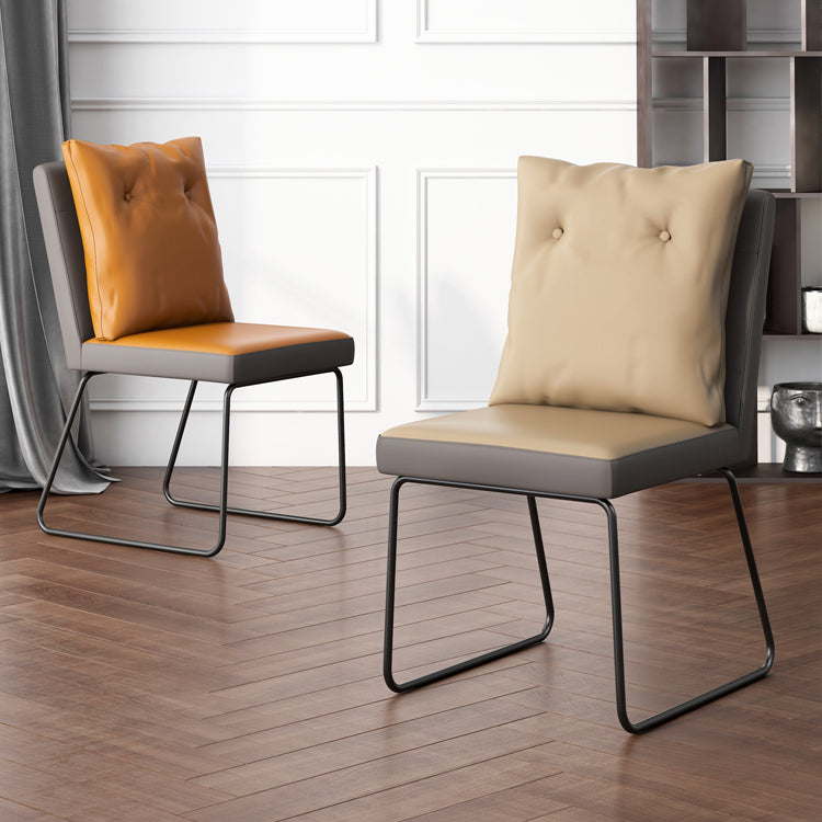 Industrial Armless Solid Back Chair Leather Dining Side Chair