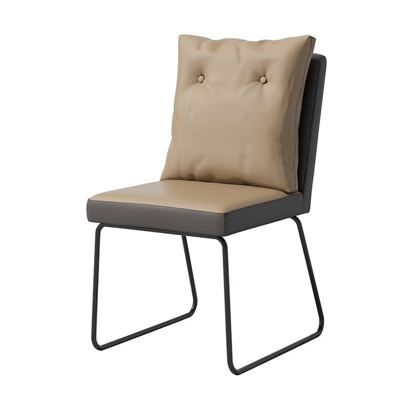 Industrial Armless Solid Back Chair Leather Dining Side Chair