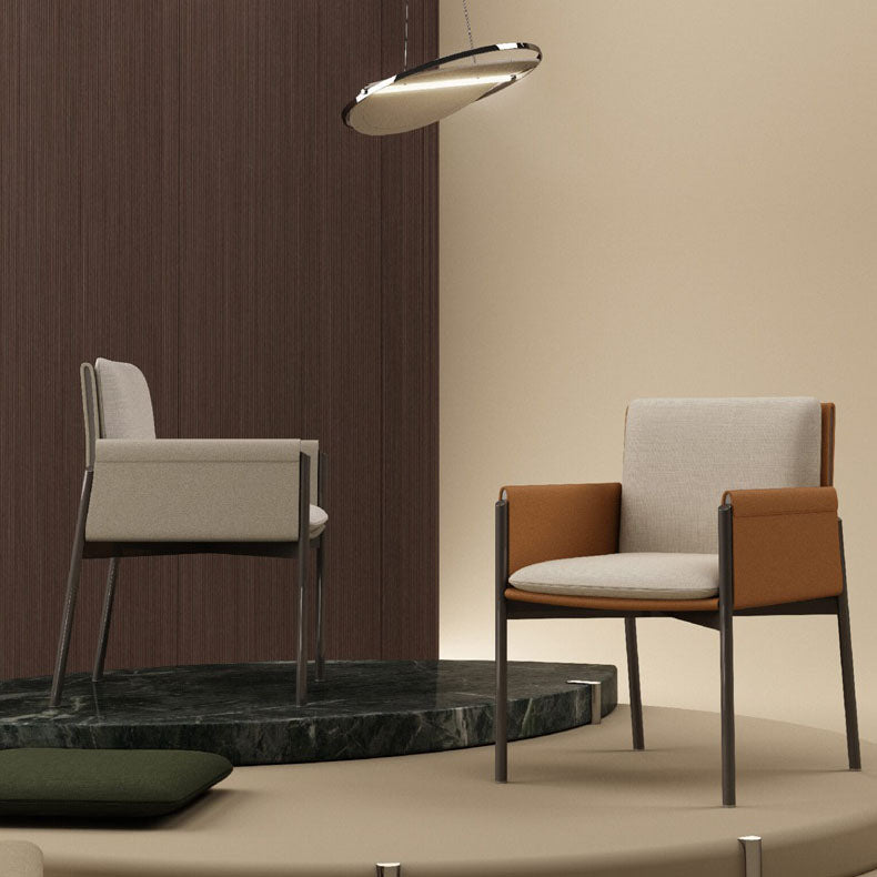 Upholstered Matte Finish Dining Chair Designer Style Conference Room Solid Back Arm Chair