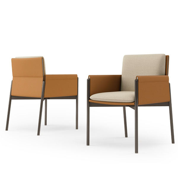 Upholstered Matte Finish Dining Chair Designer Style Conference Room Solid Back Arm Chair