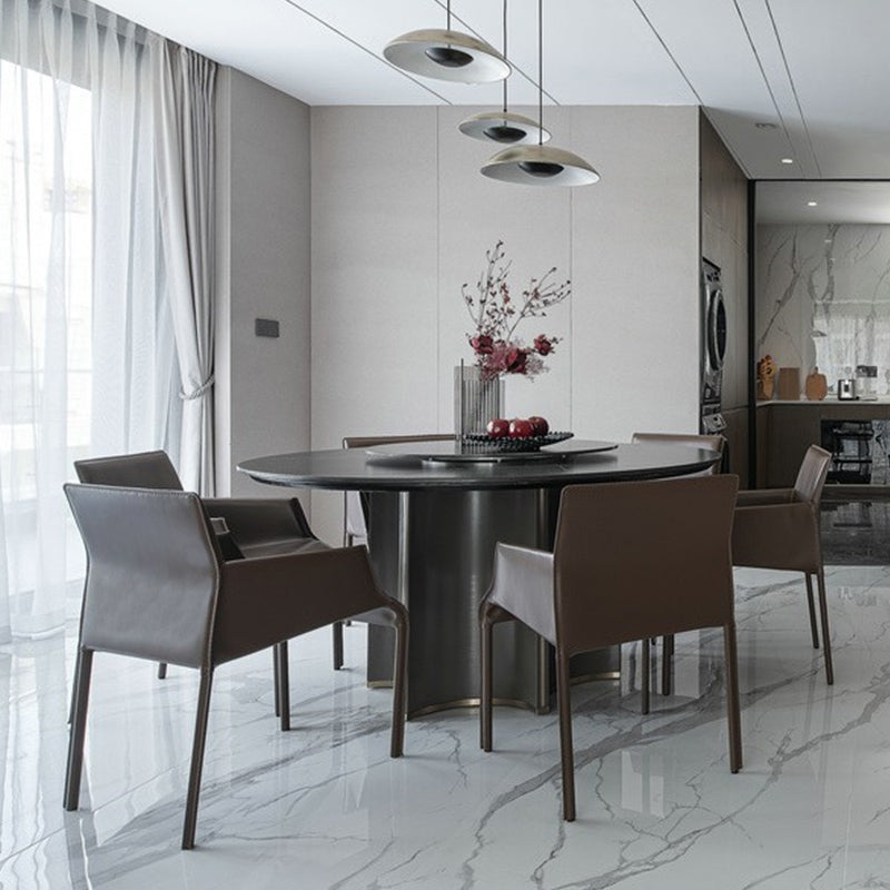 Matte Finish Dining Arm Chair with Leather Legs Metal Modern Dining Side Chair