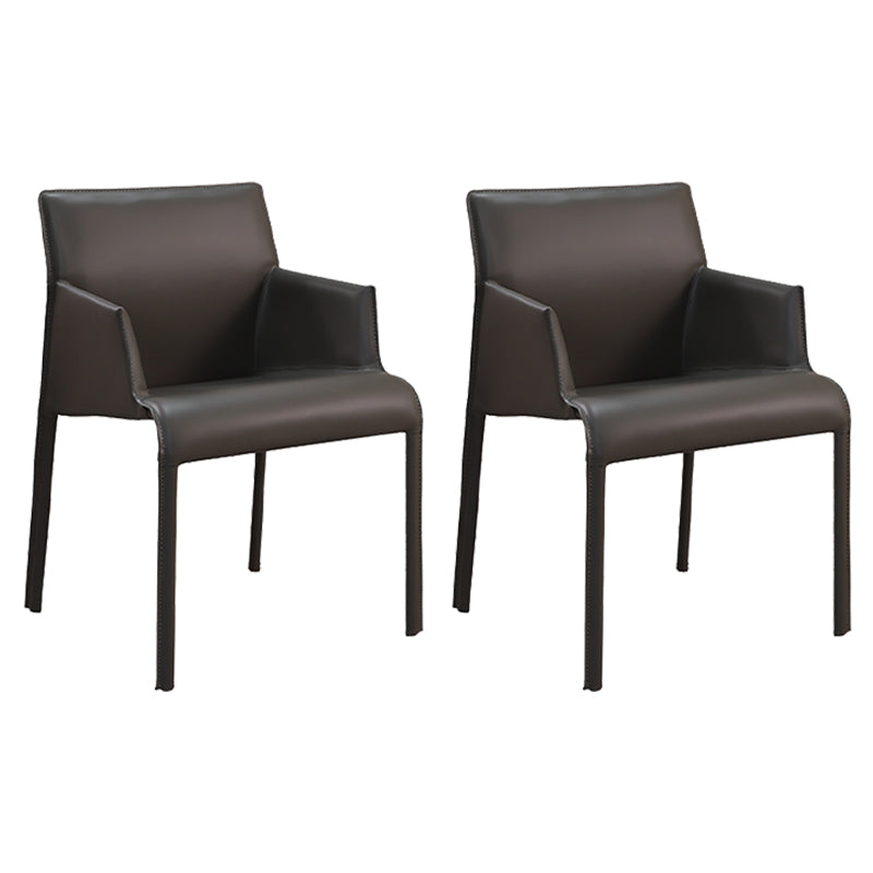 Matte Finish Dining Arm Chair with Leather Legs Metal Modern Dining Side Chair