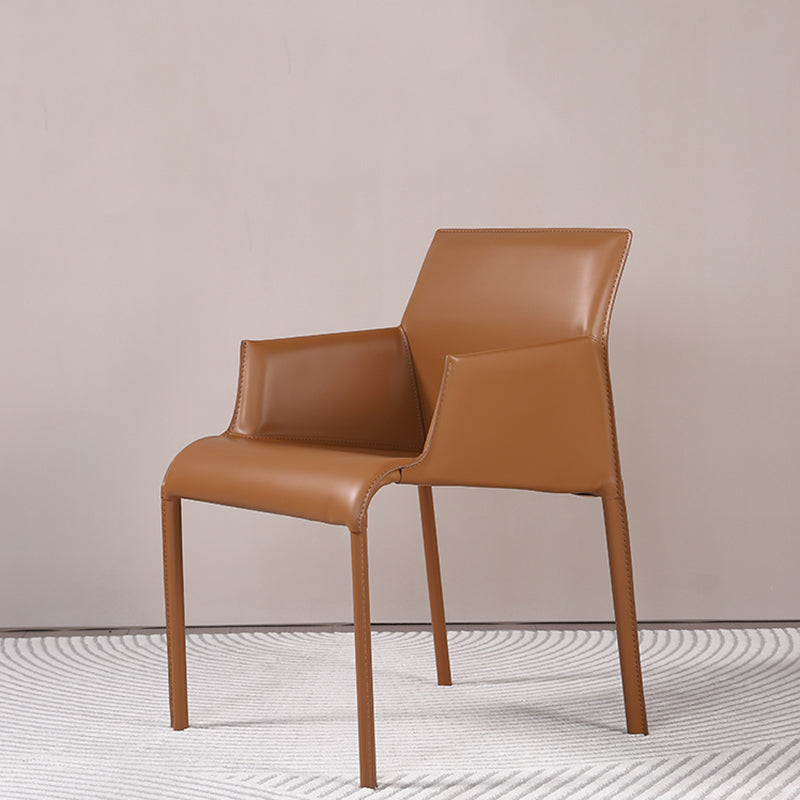 Matte Finish Dining Arm Chair with Leather Legs Metal Modern Dining Side Chair