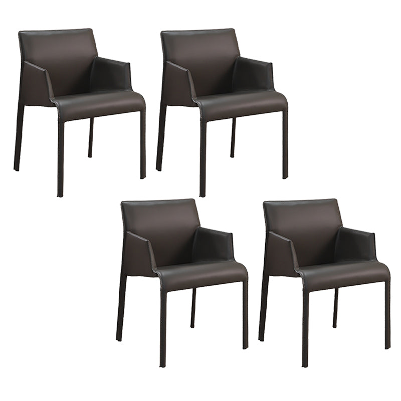 Matte Finish Dining Arm Chair with Leather Legs Metal Modern Dining Side Chair