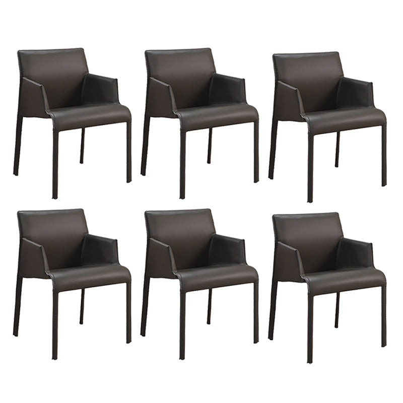 Matte Finish Dining Arm Chair with Leather Legs Metal Modern Dining Side Chair