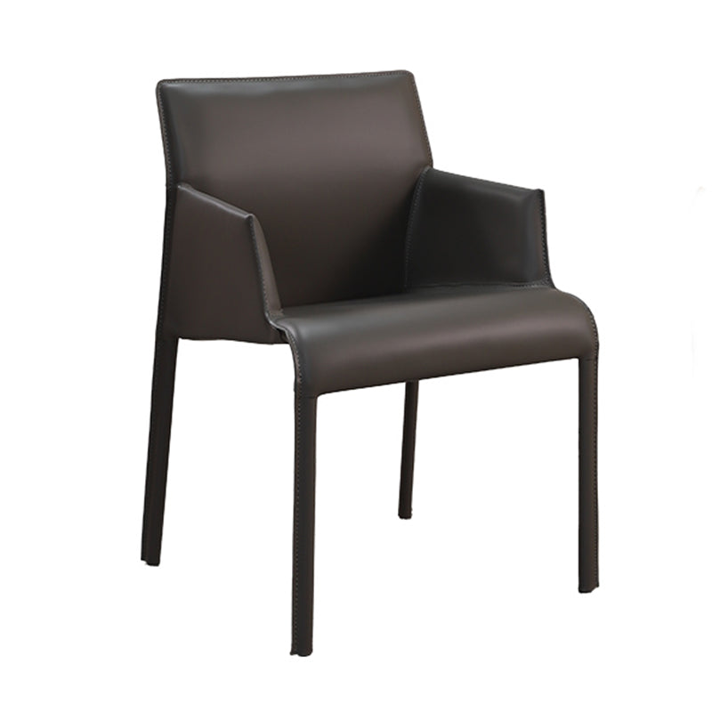 Matte Finish Dining Arm Chair with Leather Legs Metal Modern Dining Side Chair