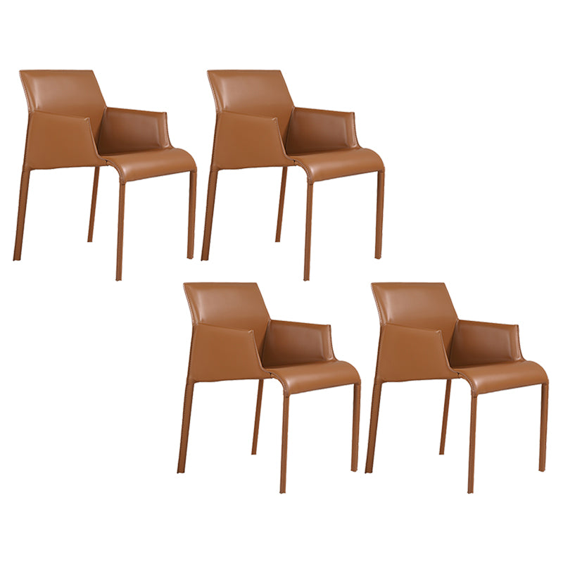 Matte Finish Dining Arm Chair with Leather Legs Metal Modern Dining Side Chair