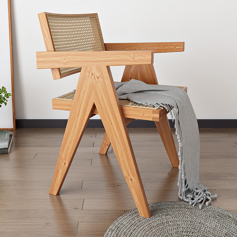 Traditional Style Dining Chair Solid Wood Cane Back Arm Chair for Home