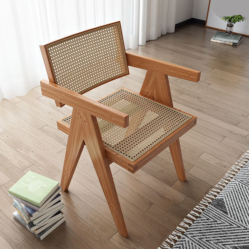 Traditional Style Dining Chair Solid Wood Cane Back Arm Chair for Home