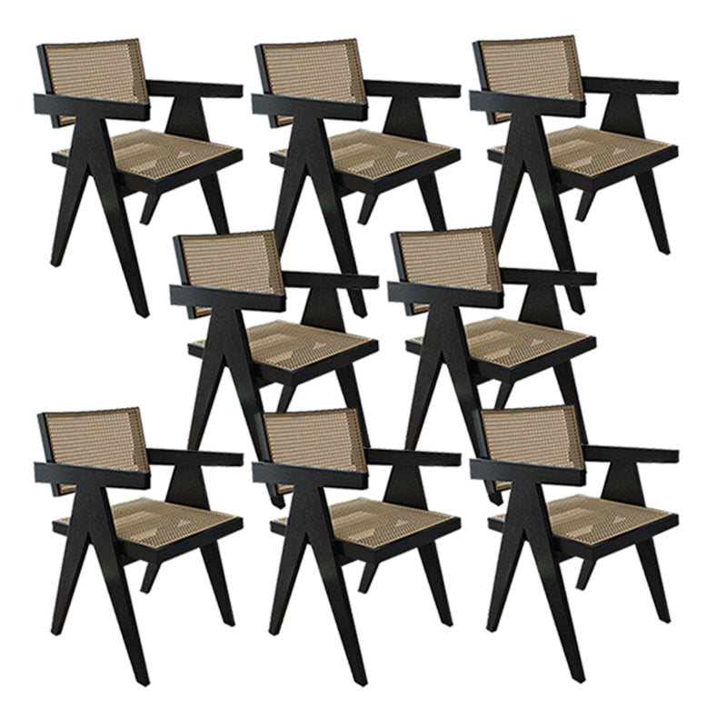 Traditional Style Dining Chair Solid Wood Cane Back Arm Chair for Home