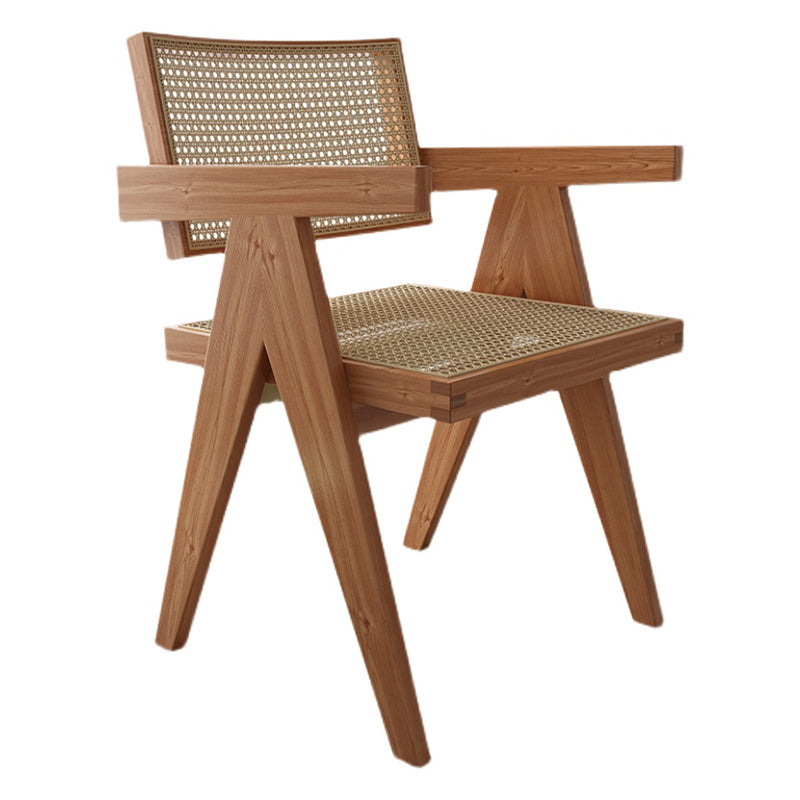Traditional Style Dining Chair Solid Wood Cane Back Arm Chair for Home
